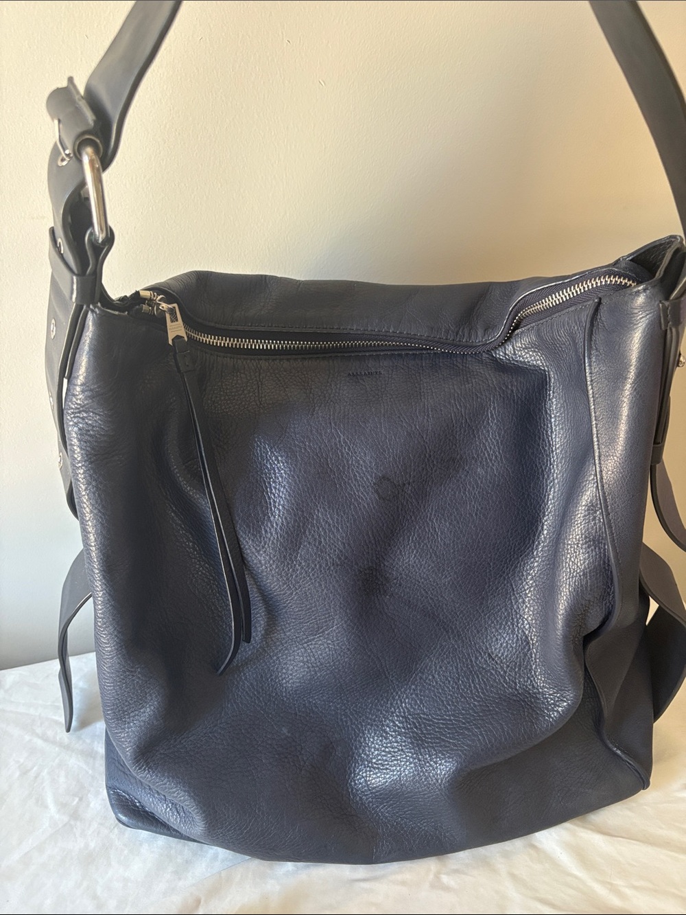ALL SAINTS Navy Leather Hobo Shoulder Bag